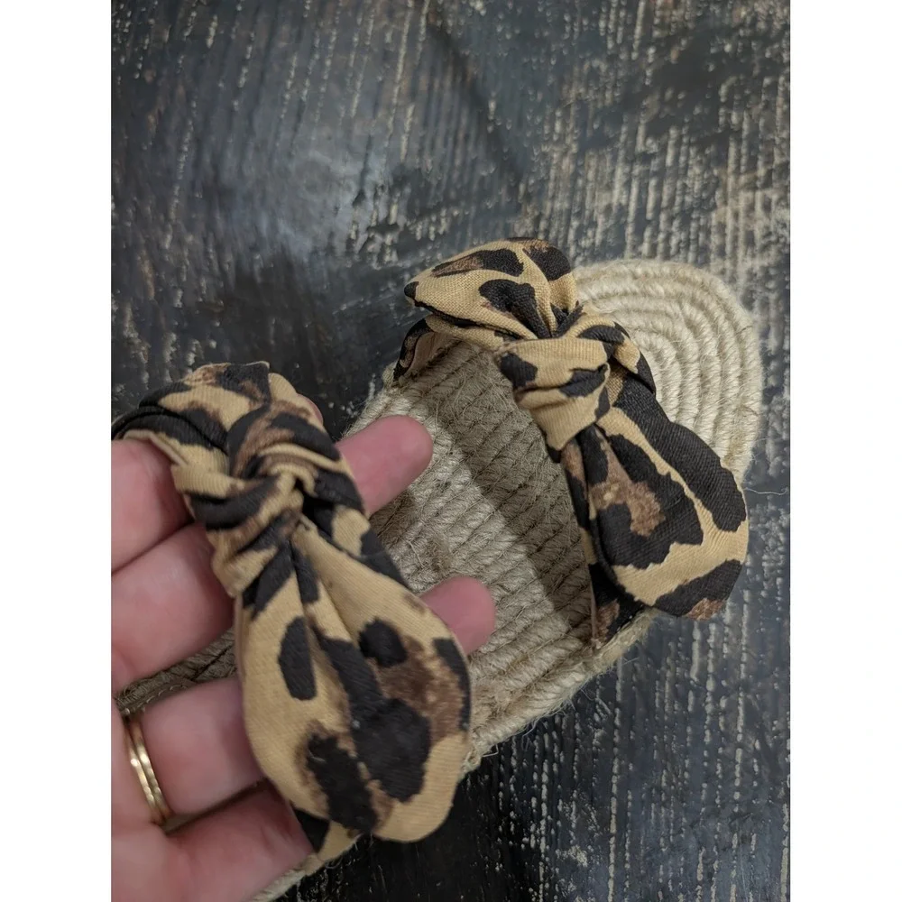 Loeffler Randall NEW Daisy Espadrille Sandals Leopard Print Bow Slide- 7.5